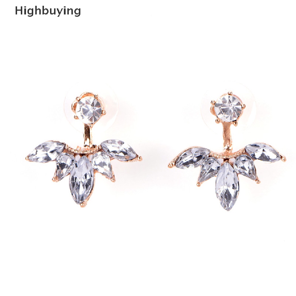 Hbid Hot Sale Berlian Imitasi Anting Daun Fashion Leaf Ear Clips Stud Earrings Untuk Wanita Glory