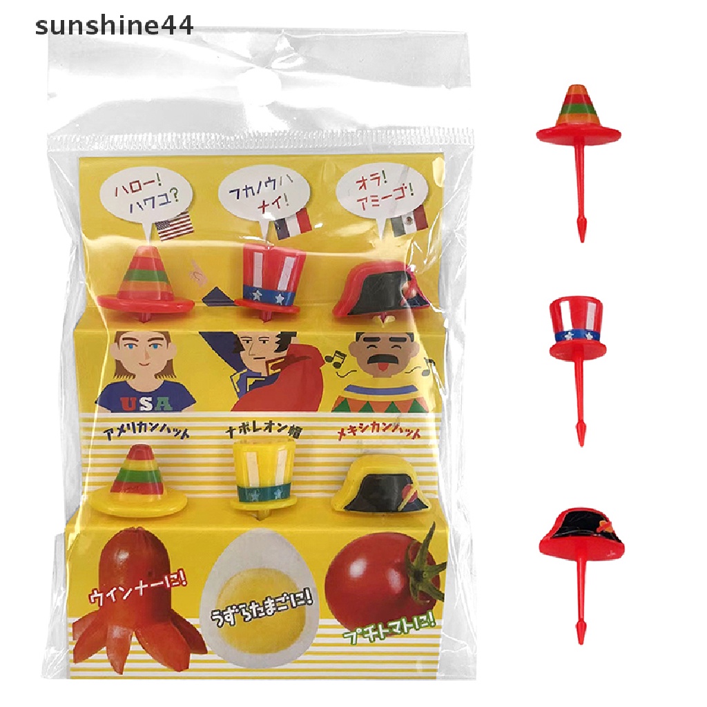 Sunshine 6Pcs Bento Sayur Balita Anak Garpu Buah Tusuk Gigi Topi Fruit Forks.