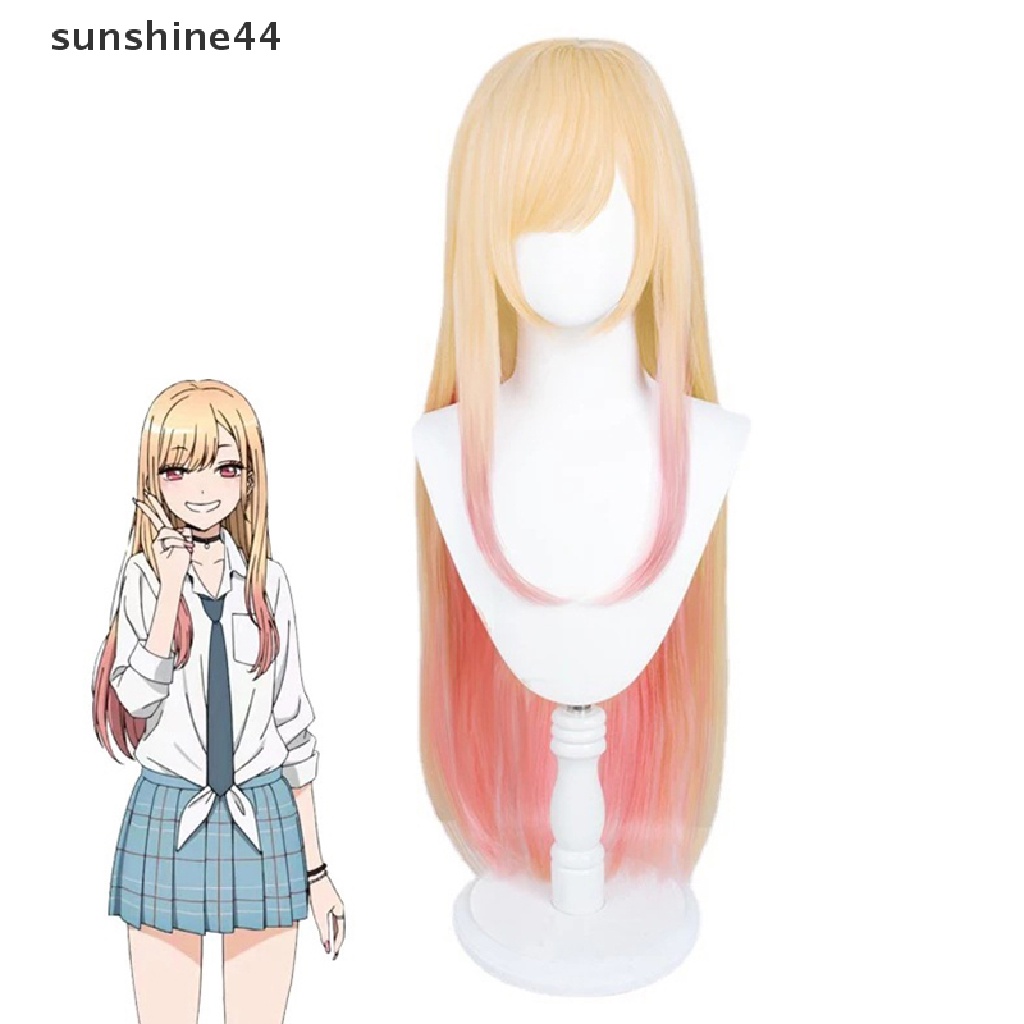 Sunshine 80cm Long Marin Kitagawa Wig Gaunku Sayang Cosplay Wig Kuning Pink Celup Gradien Wig Cosplay Anime Tahan Panas Wig Sintetis.