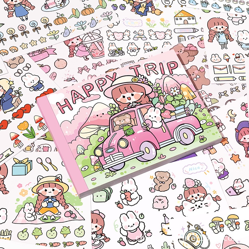 50 pcs Stiker Kawaii Set Stiker Bahan PET Stiker Akun Tangan DIY Stiker Dekorasi Hadiah Gadis