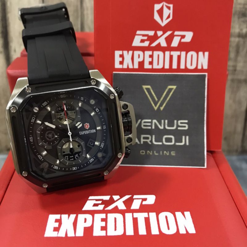 Jam Expedition SE 6812 MC RTB Pria Silver Ring Hitam Karet Hitam Segi