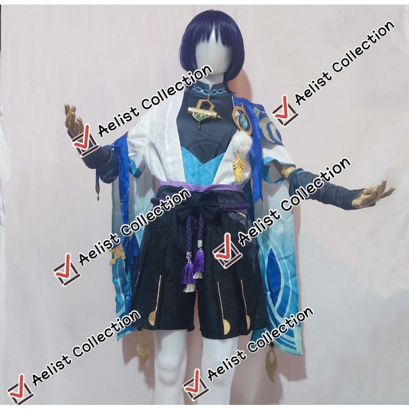 [ RENTAL ] Wanderer Brand Jiangchengmu Cosplay Kostum Genshin Impact Wig Manmei Geta Fullset Topi Sc