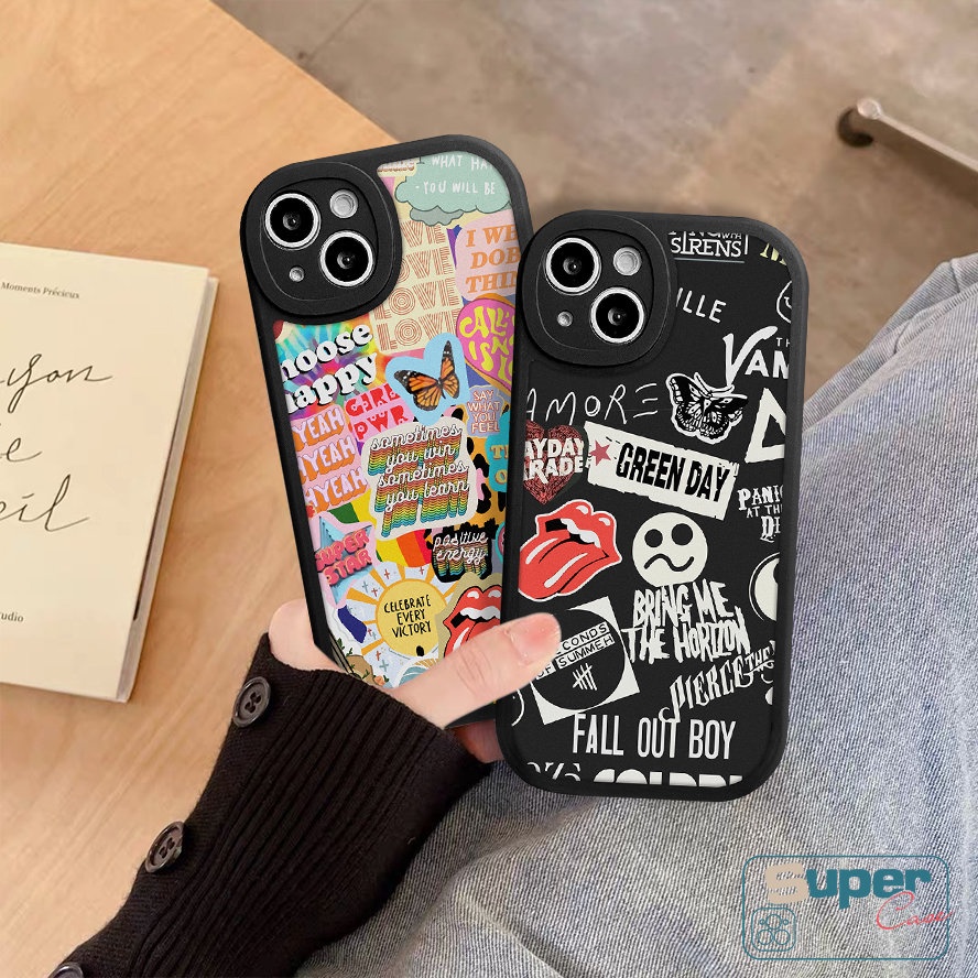 IPHONE Casing Kompatibel Untuk Iphone11 14 13 12 Pro Max7 8 6 6s 14 Plus XR X XS MAX SE 2020 Ins Fashion Trendy Merek Stiker Label Kupu-Kupu Huruf Soft TPU Case