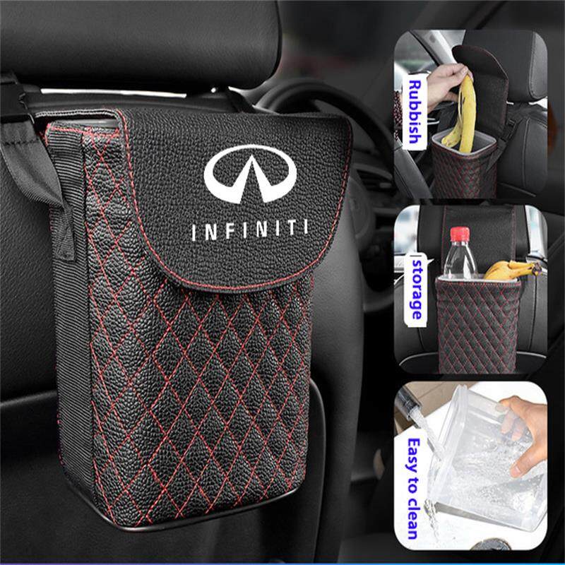 Cocok Untuk Infiniti Tempat Sampah Gantung Mobil Storage Bin Leather Square Waste Bin Interior Fitting