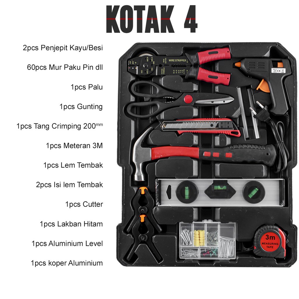 Tool Kit 187 PCS 1/2 1/4 Inci Kunci Set Socket Wrench Pas Sok Set Car Repair Tool Kunci Inggris Kunci Sok Set Perkakas Bengkel Dan Rumah Koper Lengkap Bahan Kuat Tool Box