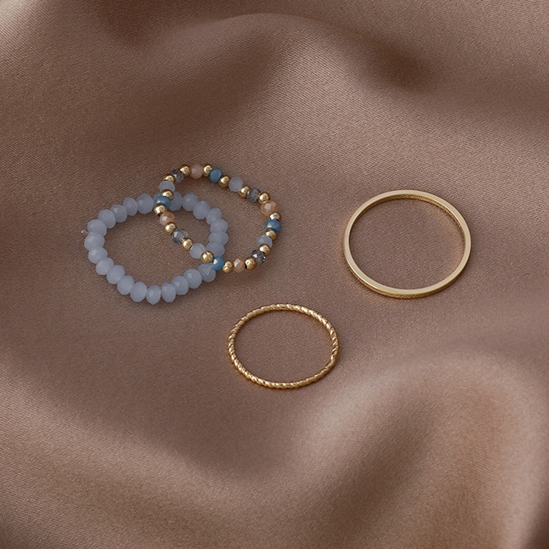 4 Pcs Cincin Wanita Musim Panas Manik-Manik Kristal Vintage Rings Set Perhiasan Wanita Korea Baru Temperamen Aksesoris