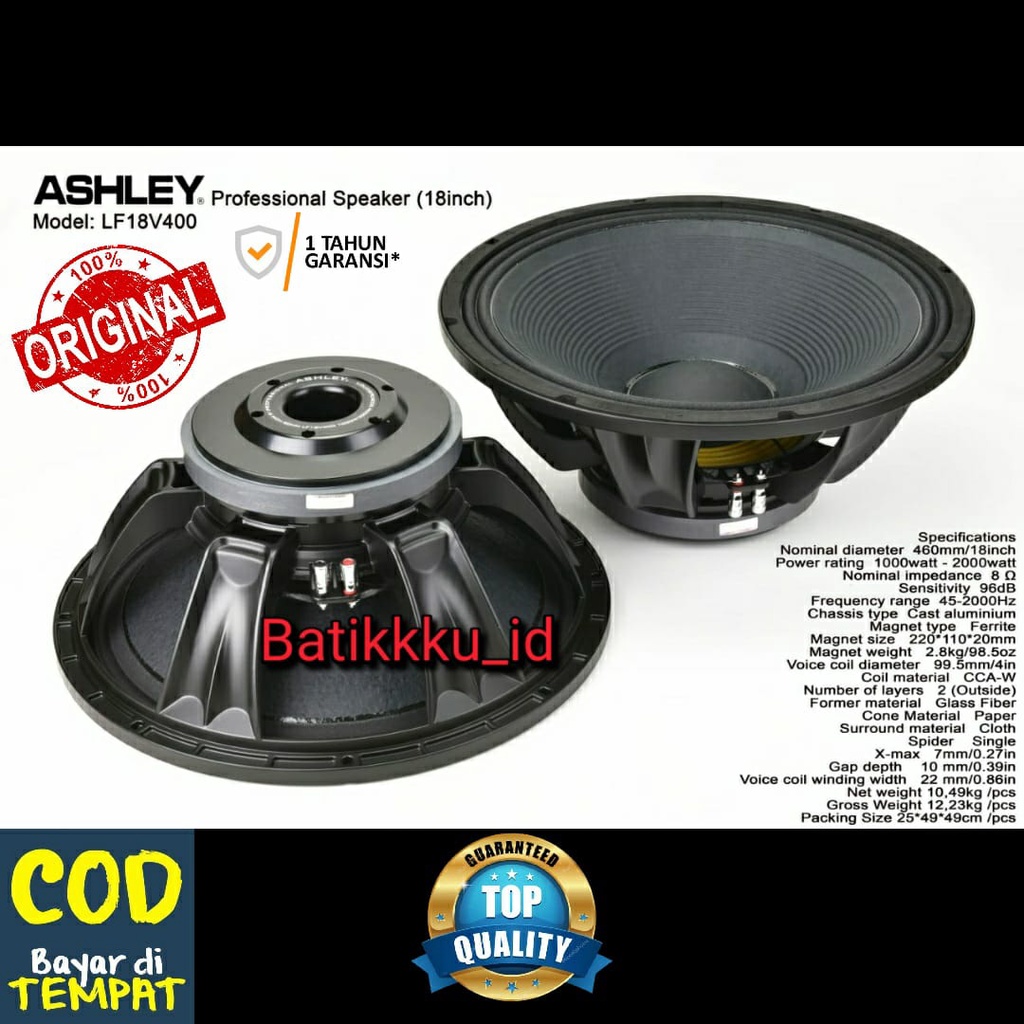 Speaker Komponen Ashley LF18V400 LF 18 V 400 ORIGINAL 18 INCH 18V400 LF18 V400