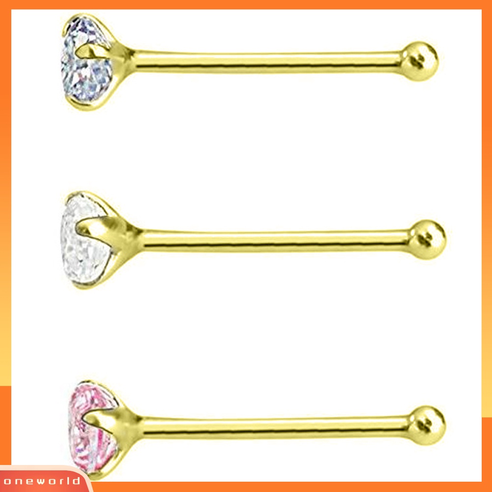 [oneworld] 3pcs/set Wanita Cubic Zirconia Stainless Steel Hidung Studs Perhiasan Tindik Tubuh