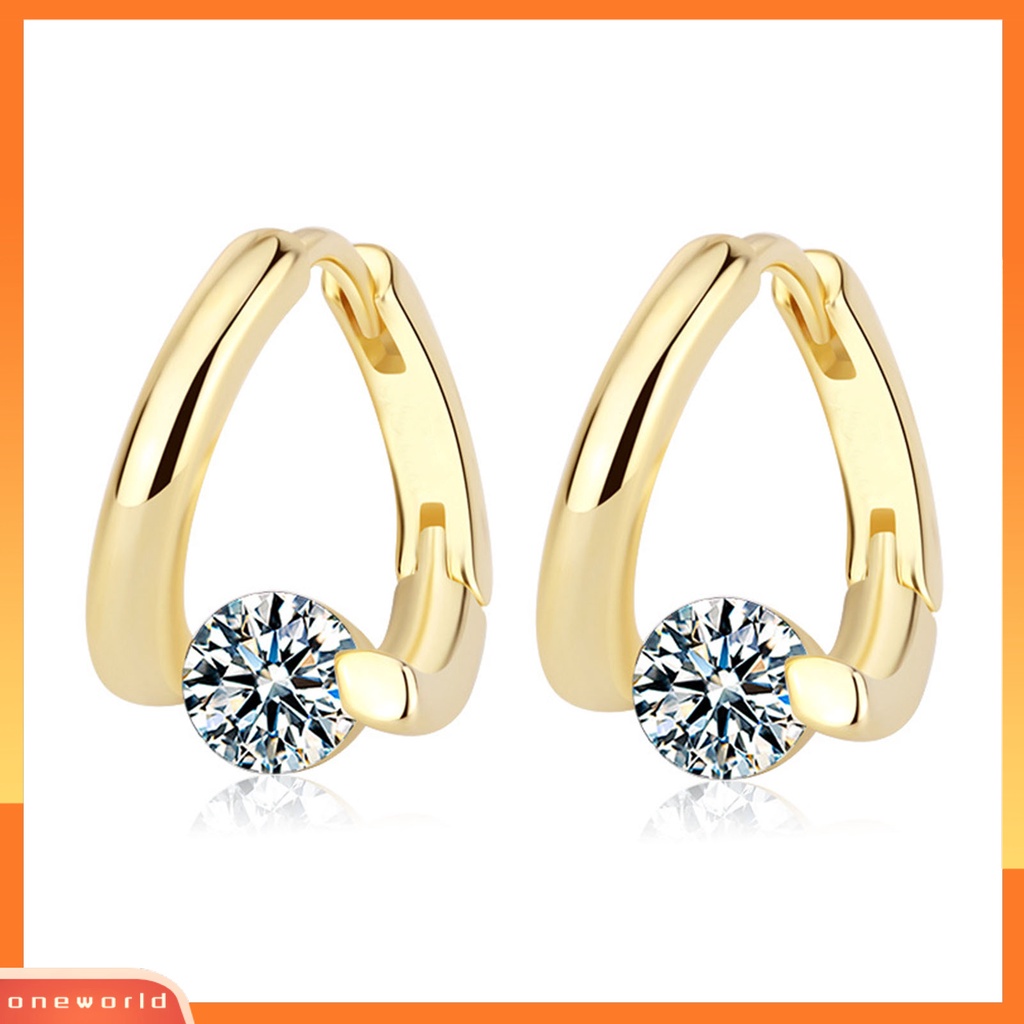 {oneworld} 1pasang Wanita Anting Geometris Berlian Imitasi Perhiasan Berkilau Cubic zirconia Stud Earrings Hadiah Ulang Tahun