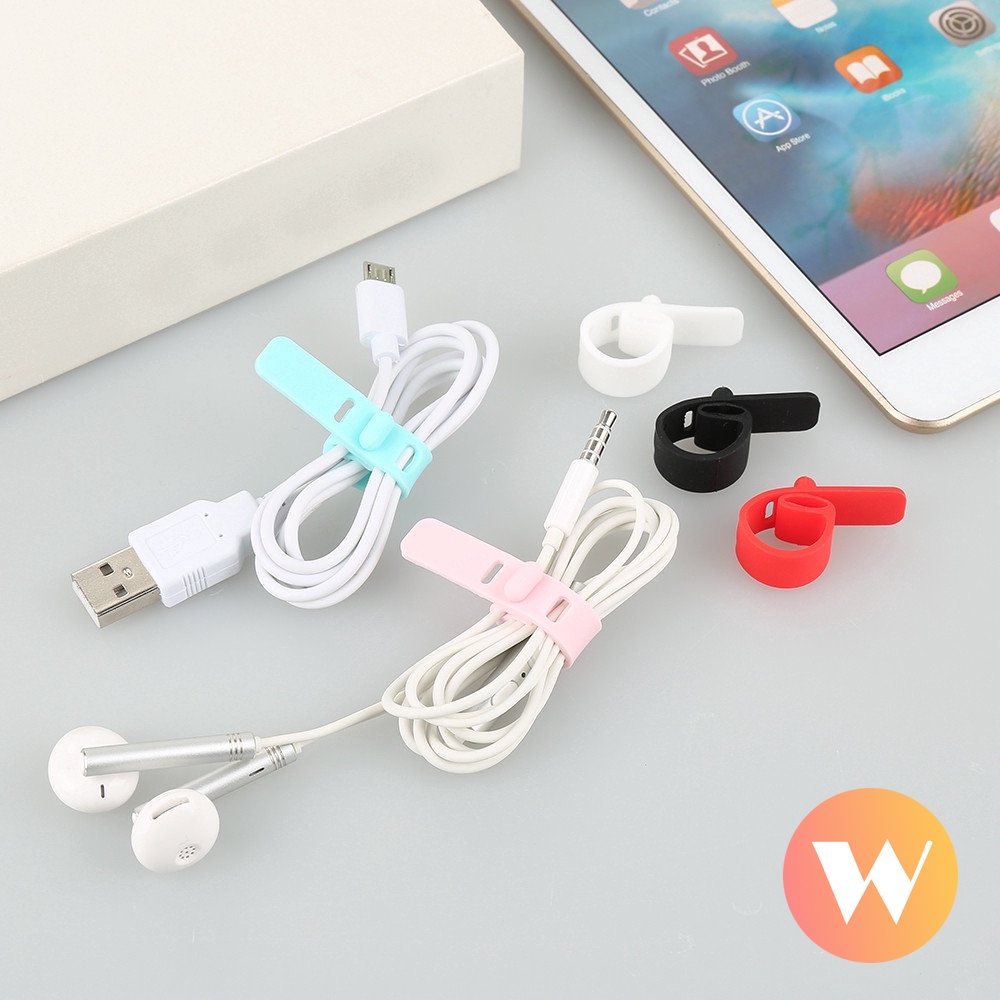 1pc USB Charger Cable Winder Silicone Cable Solid Candy Color Organizer Kawat Dibungkus Tempat Penyimpanan Garis Kabel