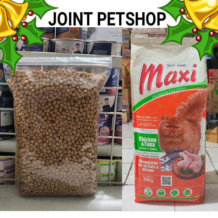 GRAB/GO-JEK ( 10 PCS ) Makanan Kucing Maxi Cat Chicken &amp; Tuna All Stages Kemasan 1KG