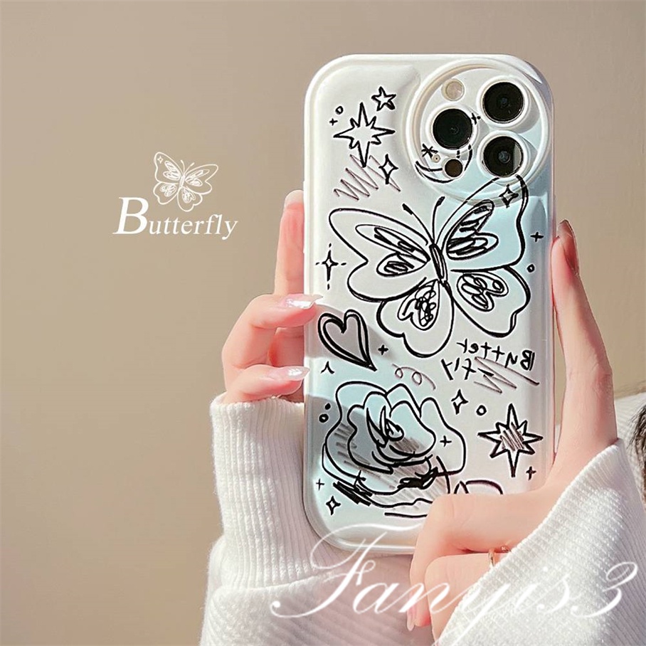 Redmi A1 10C 10A 10 9 9A 9C 9T Note 11s 11 10s 10 9s 9 8 Pro Xiaomi Poco X4Pro X3Pro Mi 11 Lite 11T 10TPro 12Pro Black Line Butterfly Phone Case TPU Soft Cover