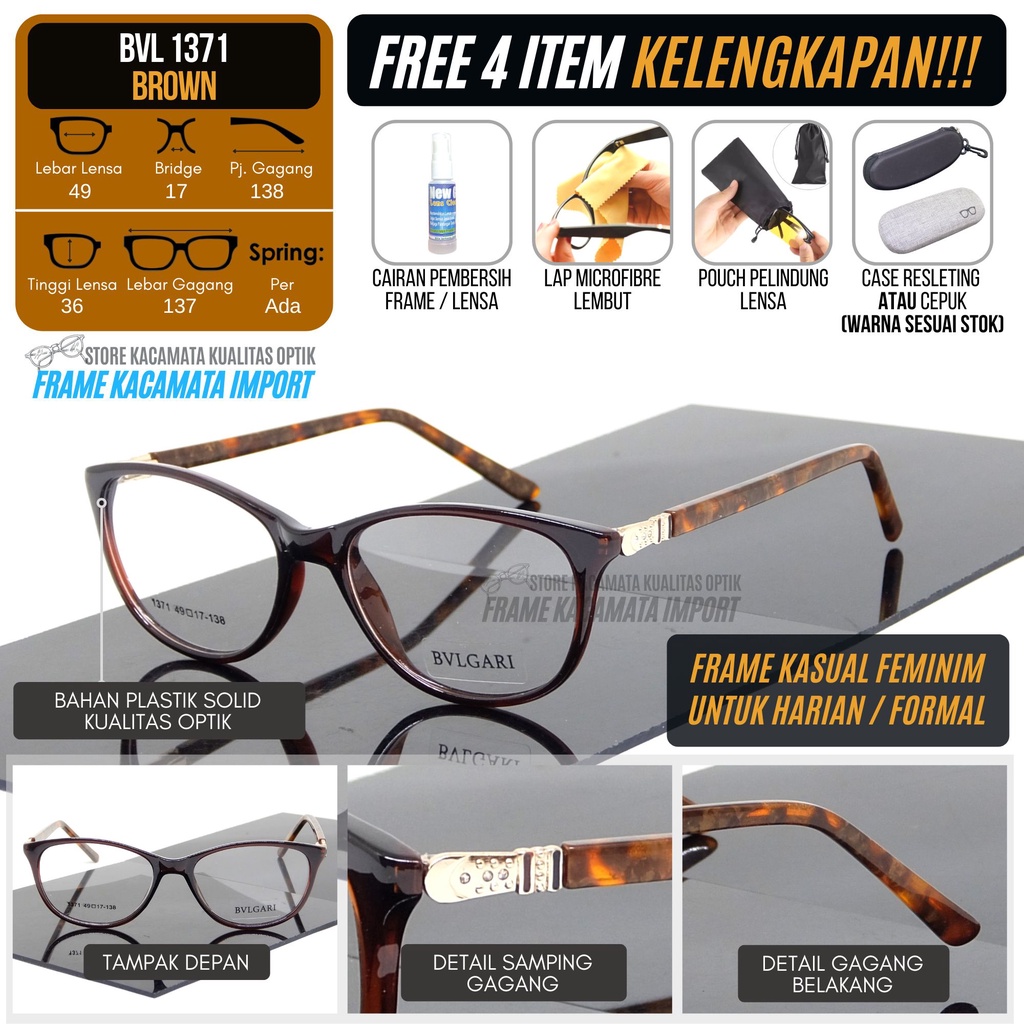 Frame Kacamata Wanita Lensa Minus Silinder Model Cat Eyes