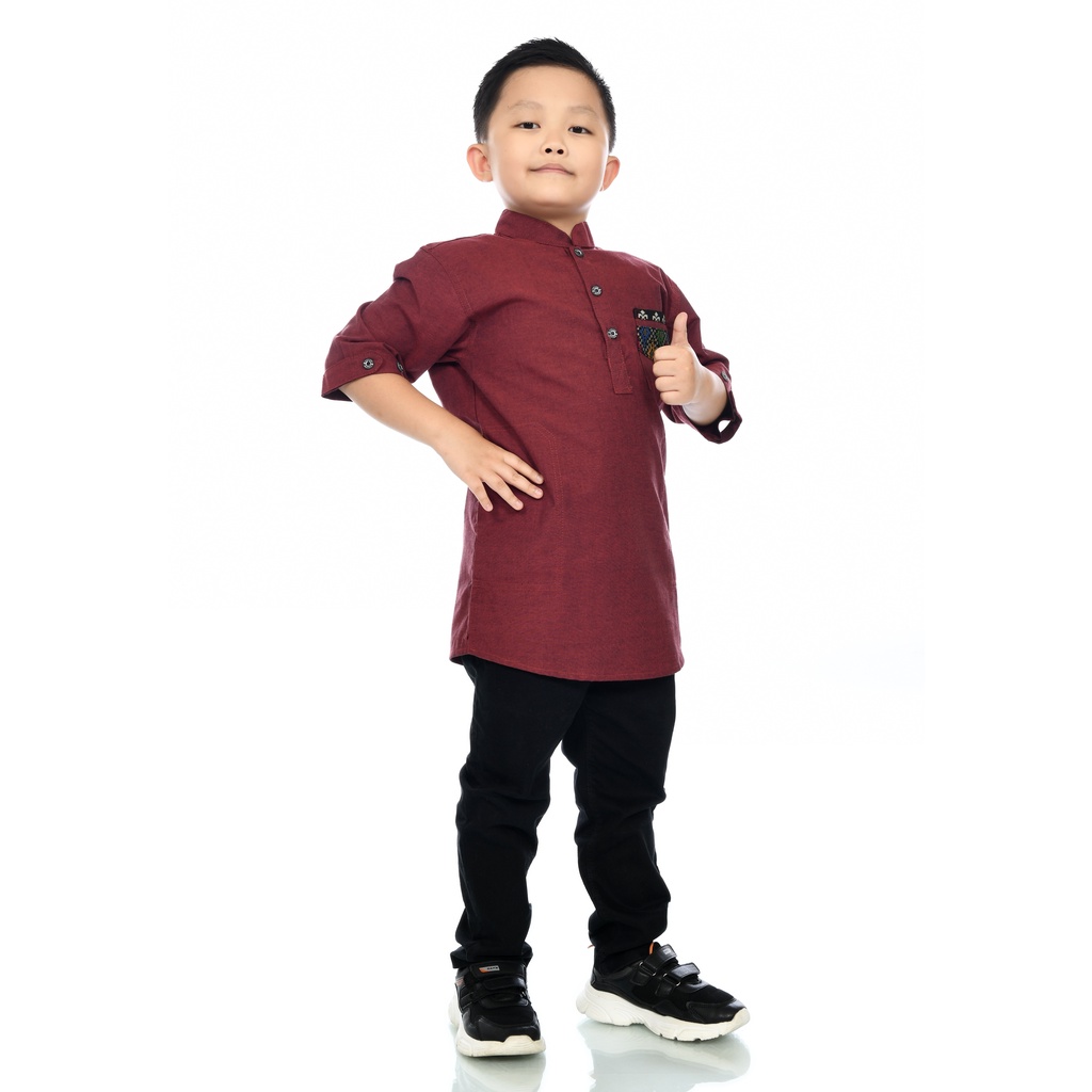 baju koko anak motif saku batik koko anak laki-laki model kurta bahan oxford size M L XL XXL