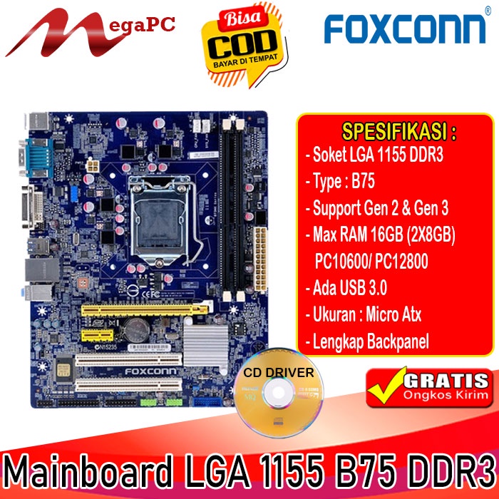 Paket Mobo LGA 1155 B75 DDR3 + Core i5 3470 + FAN + RAM 8GB