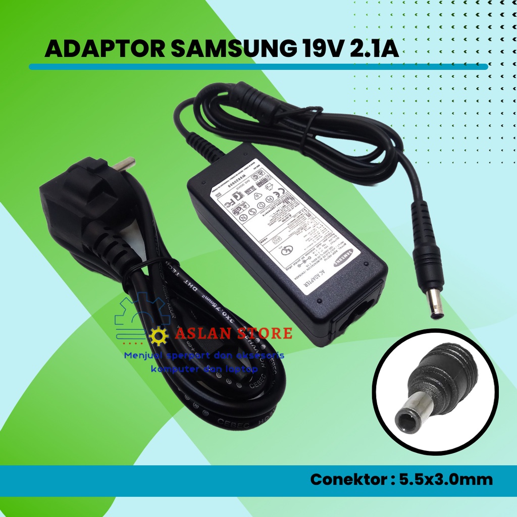 AC Power Adapter 19V 2.1A 40W 5.5*3.0Mm Charger Adaptor AC Laptop untuk Samsung Sense 630 Pro 680 850 N145 N110 N102S X05 Catu Daya Notebook