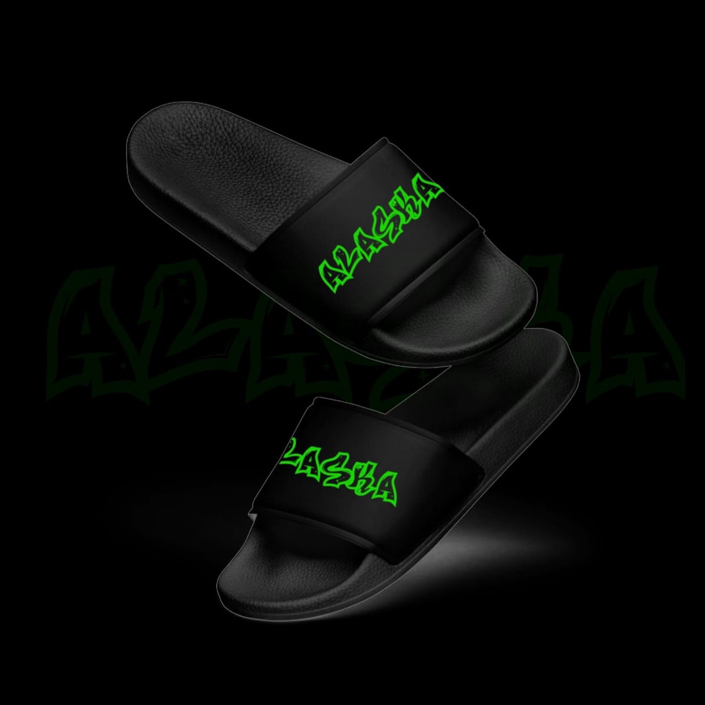 Sandal Slide Slip On Pria Original ALASKA Kualitas Premium l Sandal Slop-Hitam Alaska Hijau