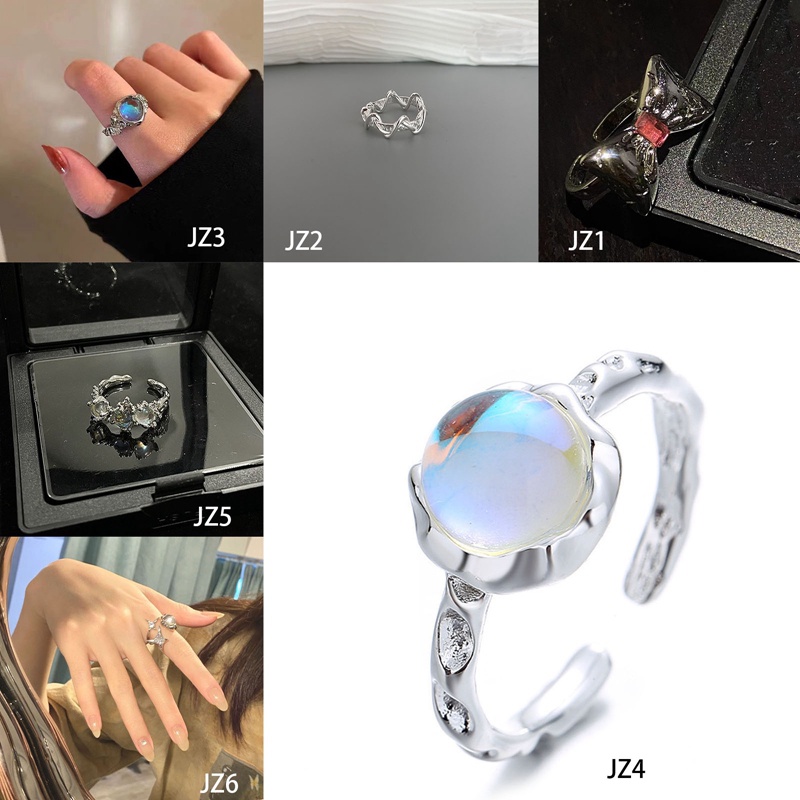 Korea Cincin Kristal Untuk Wanita Bersinar Opal Tidak Teratur Terbuka Rings Vintage Geometris Y2k Baru Trendi Kreatif Jari Perhiasan