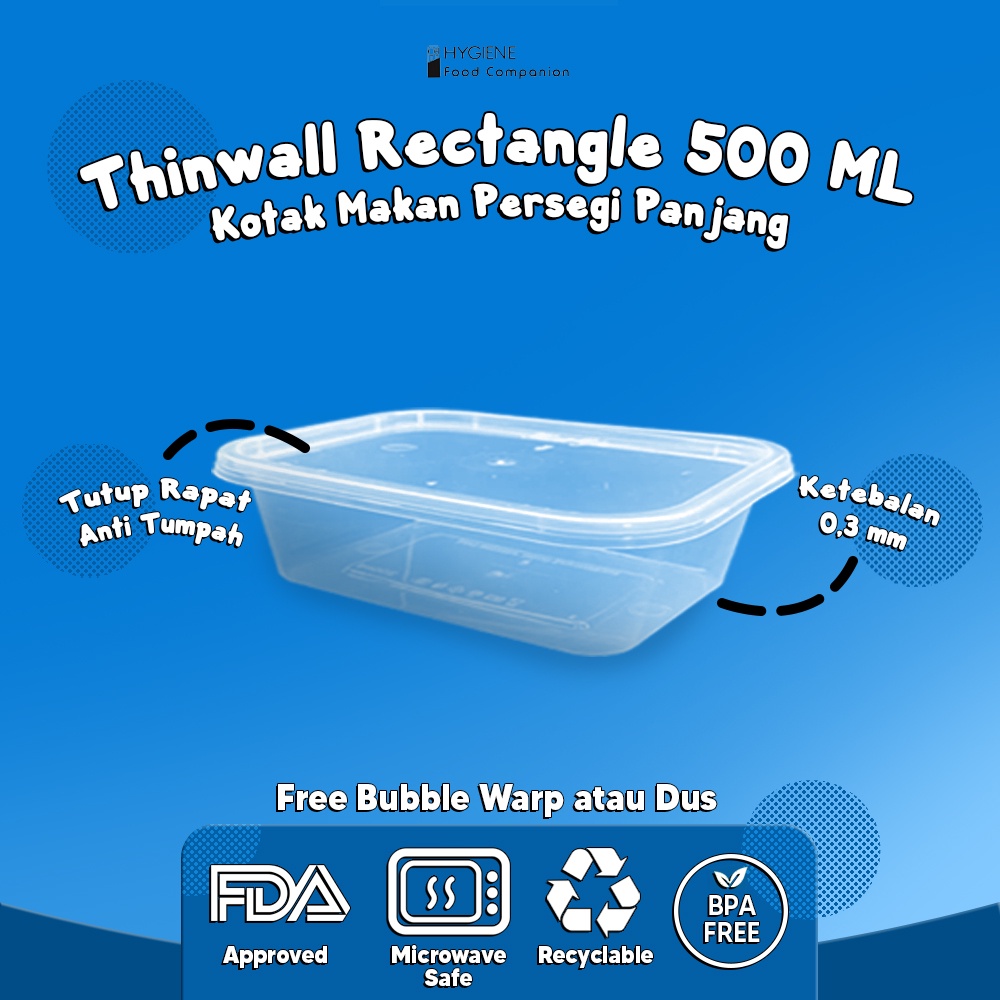 Kotak Makan Plastik 500 ML Thinwall / Mika Box / Persegi Panjang MURAH