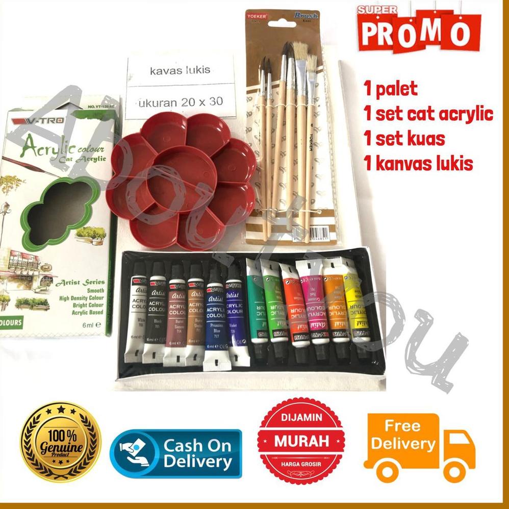 

[KODE FPTMK] PAKET LUKIS KOMPLIT 4 in 1 KANVAS Besar Cat Akrilik Palet Kuas Set Melukis Lengkap