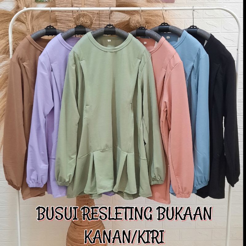 KAOS BUSUI RESLETING BUKAAN KANAN KIRI LENGAN PANJANG KARET/NURSING WEAR/BAJU MENYUSUI BAHAN KAOS BA
