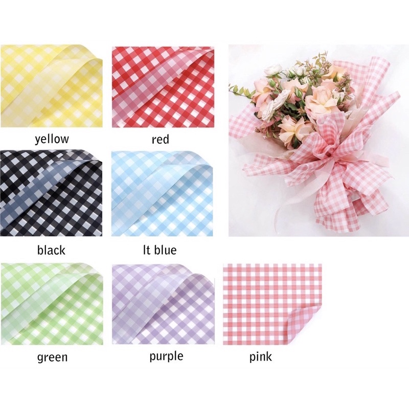 

[5lembar] KERTAS FLOWER WRAPPING CELLOPHANE ECER KERTAS BUKET BUNGA HAND BOUQUET Plaid Kotak