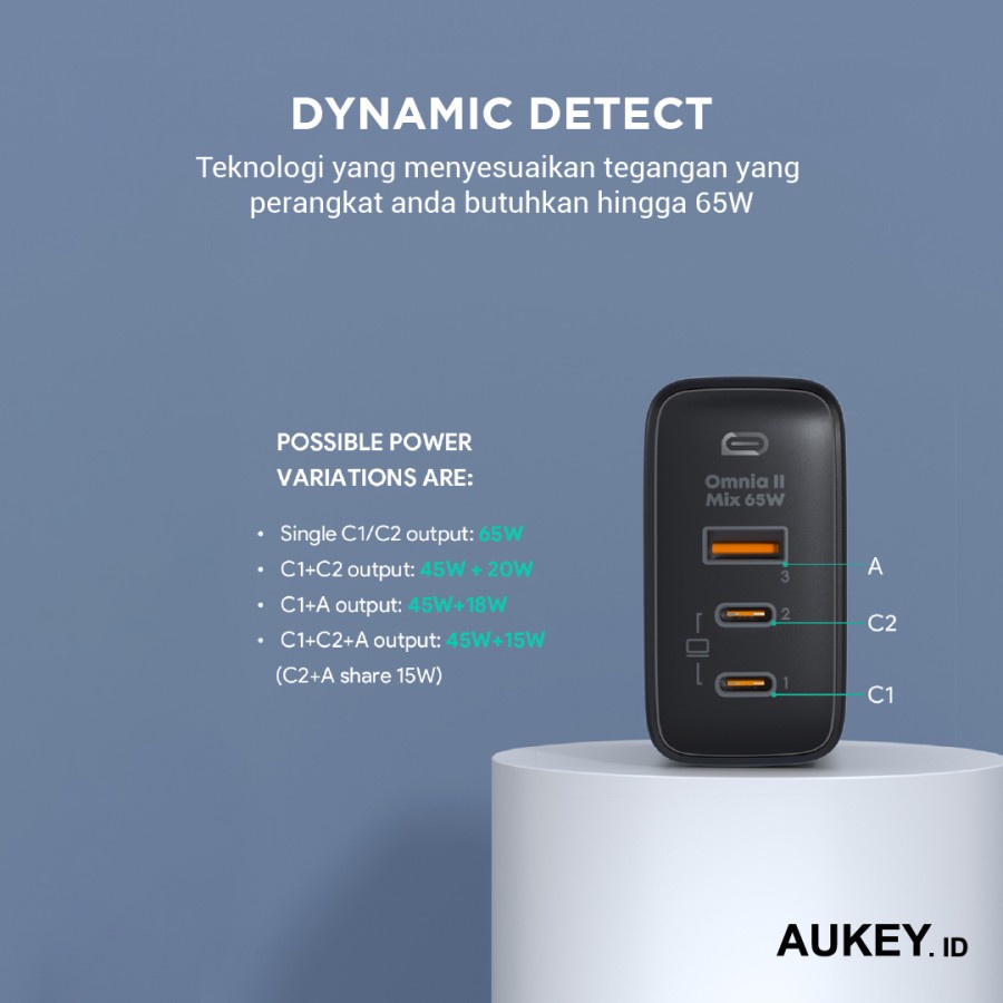 Aukey Wall Charger Omnia Mix 3 Series USB + DuaL Type C - 501540 - PA-B6T - Garansi Resmi 2 Tahun