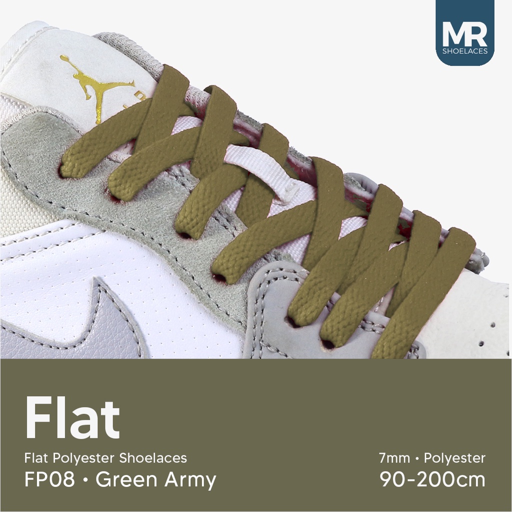 Original MR Shoelaces FP08 Green Army Tali Sepatu Pipih Flat 7mm 90cm-200cm Polyester Premium Shoelaces