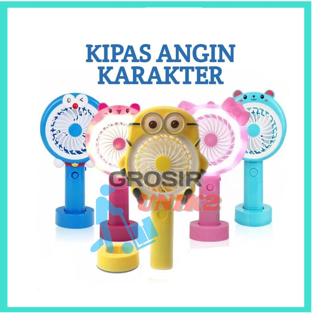 KIPAS ANGIN MINI KARAKTER LUCU PORTABLE + LED IMPORT GROSIOR UNIK