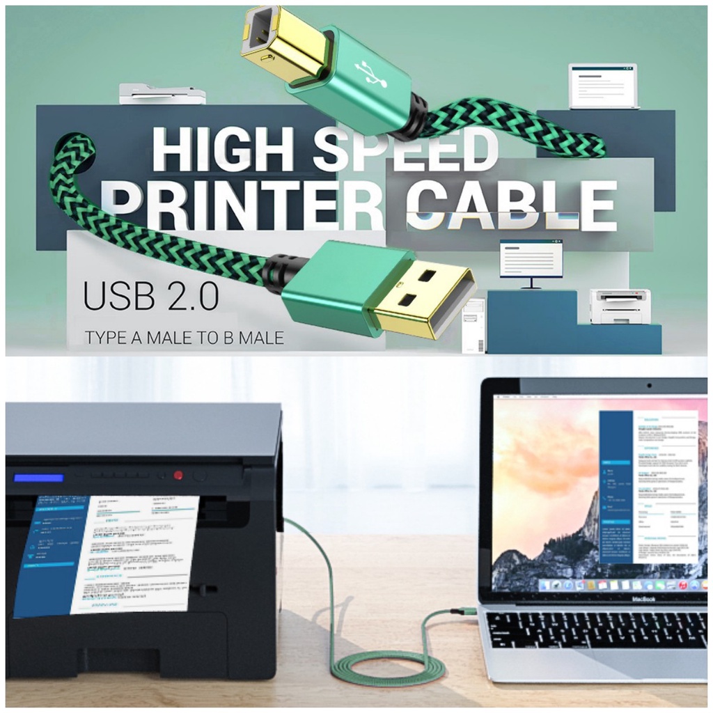Kabel USB Printer 3M 5M USB 2.0 Type A Pria ke B Pria Pemindai Pria Memimpin Kabel Printer USB Jalinan Nilon untuk HP Dell Canon Lexmark Xerox Brother Samsung