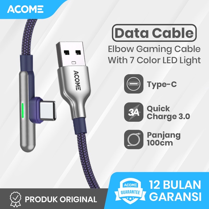 Kabel Data Gaming TYPE-C ACOME AWC010S Fast Charging 3A Garansi 1 Tahun