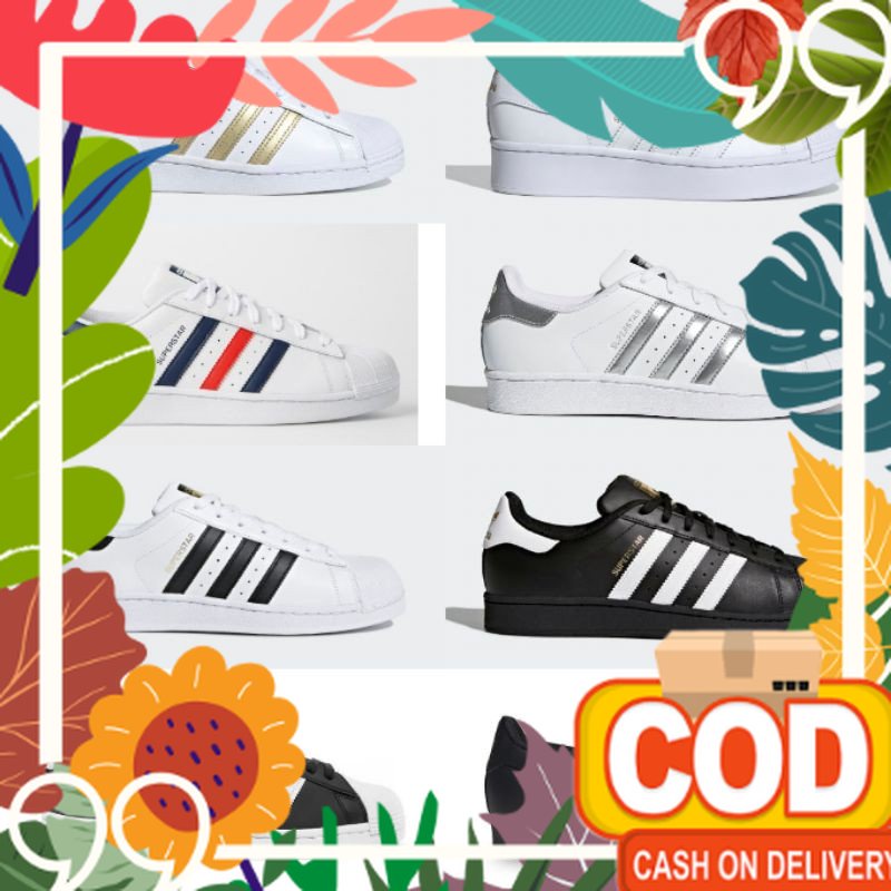 COD Sepatu Adidas Superstar Pria Wanita Sepatu Sekolah Putih Polos Hitam Polos / Anakanak dewasa