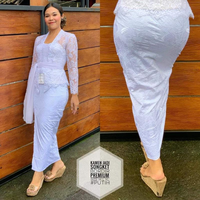 KAMEN JADI SONGKET PUTIH PREMIUM/ KAMEN BALI BAGUS MURAH/ KAMEN MANGKU