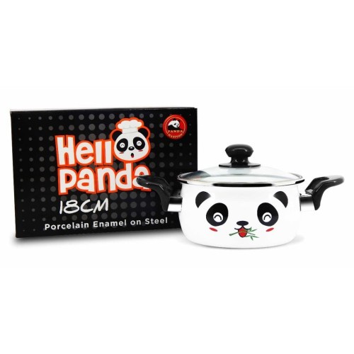 MASPION PANCI ENAMEL 18 CM / 22 CM HELLO PANDA TUTUP KACA