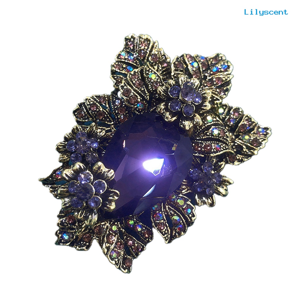 [LS] Ungu Kaca Istana Gaya Bunga Bros Pin Electroplated Tahan Lama Pesta Perhiasan Brooch Decor