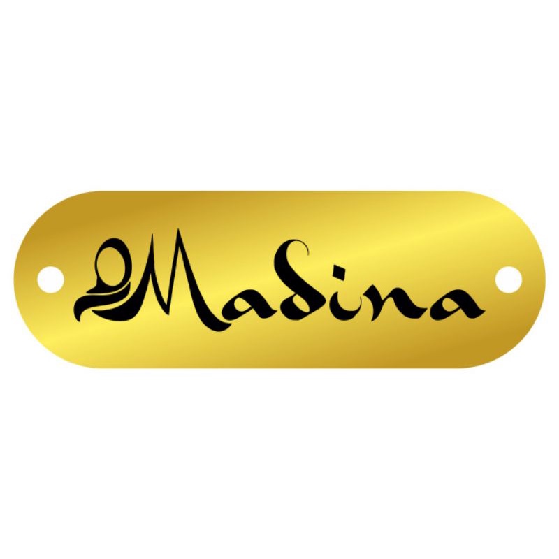 

label akrilik Madina gold ukuran 1*3 tulisan hitam 200 pcs