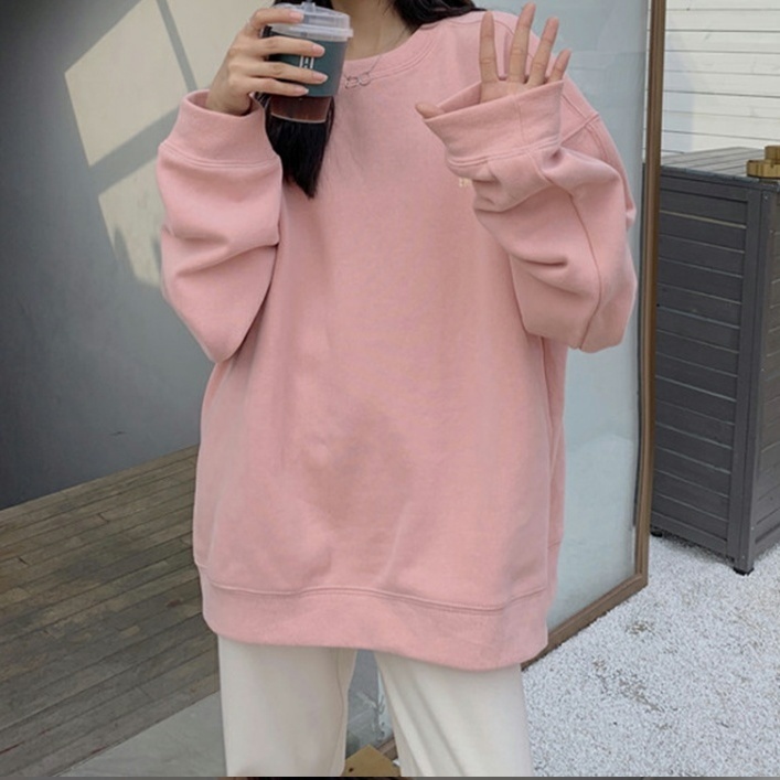 ✧✕Sweater cec super panas wanita musim semi dan musim gugur versi Korea dari waitmore mantel tipis tanpa topi di pakaian atasan longgar siswa yang trendi