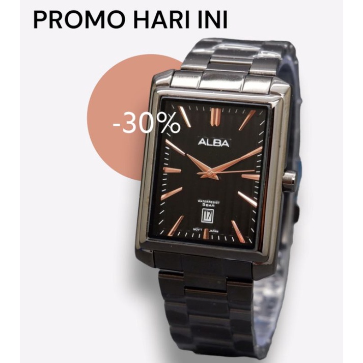 Jam Tangan Pria Persegi /Jam tangan Alba cowok Rantai stainles
