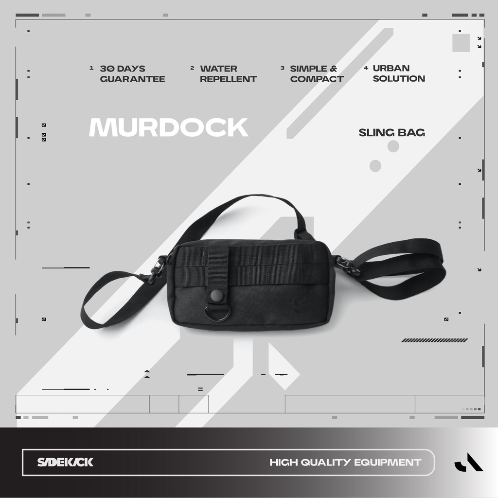 Sidekick Project MURDOCK Tas Selempang Pria Warna Hitam Bahan Polyester Ukuran 20 x 10 x 5 CM Waistbag Sling Bag