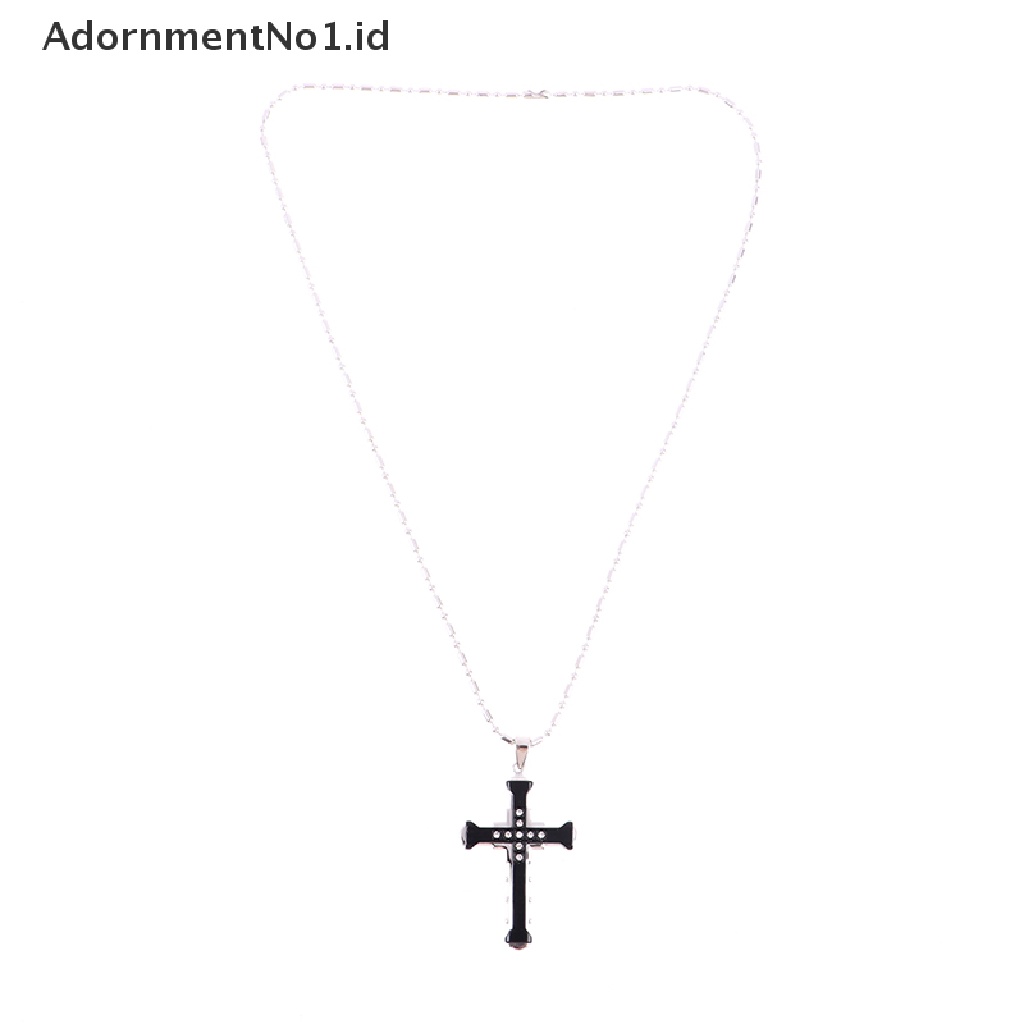 [AdornmentNo1] Salib Kristal Pria Yesus Liontin Salib Pendant Kalung Perhiasan Stainless Steel [ID]