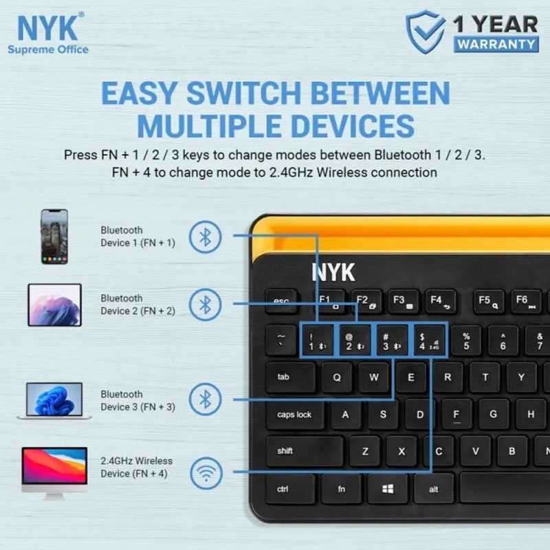 keyboard mini laptop eksternal stand holder NYK K30 dual mode Bluetooth Wireless membrane multi device