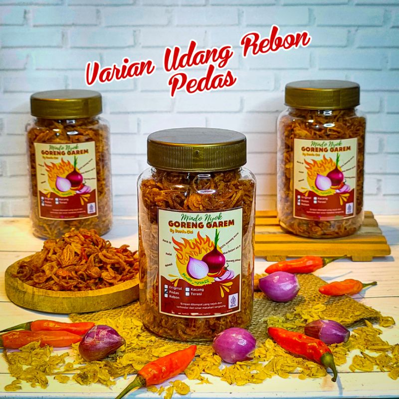 

Goreng garem Varian Udang Rebon mindo nyok 100% bawang murni