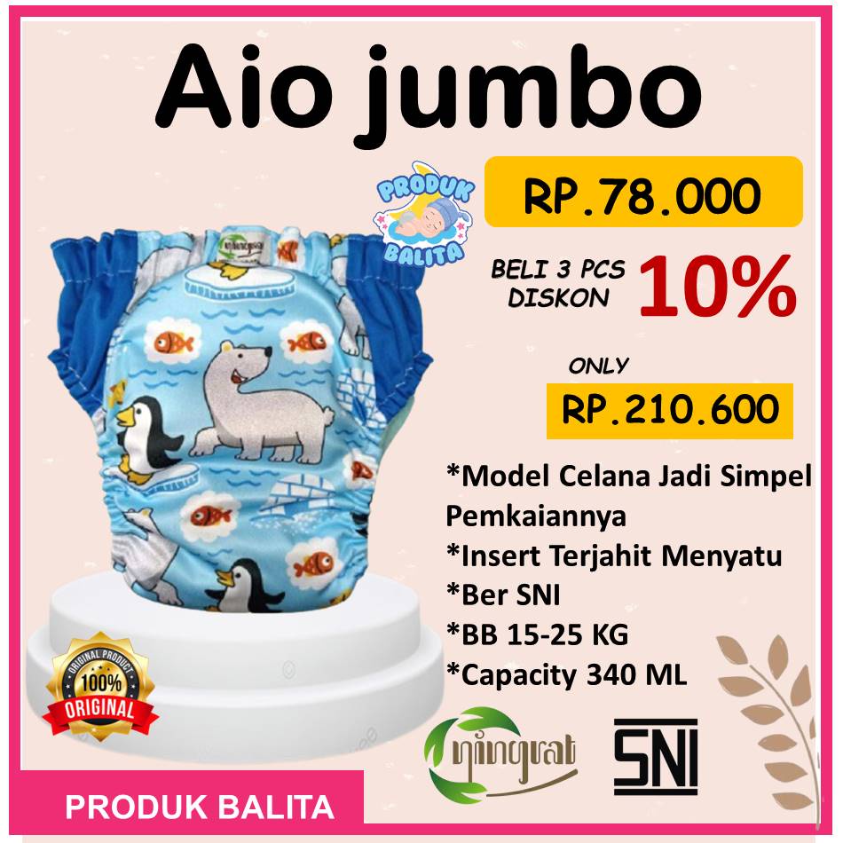 POPOK KAIN CUCI ULANG CLODI NINGRAT AIO JUMBO 15-25 Kg CLODI BAYI PANTS