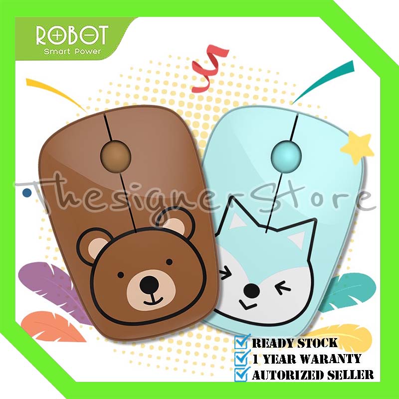 ROBOT M220 Mouse Wireless Lucu 2.4G Optical Mouse Bear Fox Character - Garansi Resmi 1 Tahun