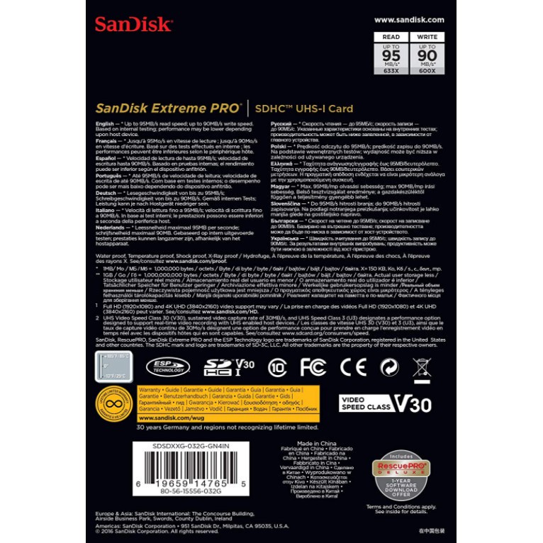 SANDISK memory card SDHC Kartu SD SanDisk Extreme PRO 32GB 64GB 128GB 95MB / S U3 Kartu Memori Kamera Portabel