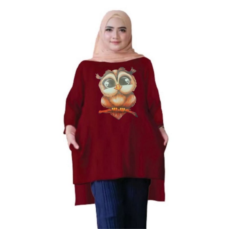 Atasan Baju Tunik Kaos Wanita Oversize LD 130 Cm Terbaru 2023 Viral Gambar DTF Bahan Kaos Babyterry . Atasan Baju Wanita Santai Tunik Wanita Dewasa Cewek Jumbo Kekinian Murah Big Size Burung Hantu Owl