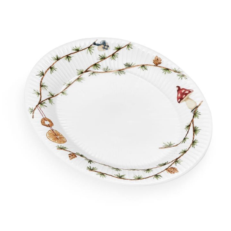 HALLER Ceramic Oval Plate 28cm| Piring Lodor Keramik Motif Poppy Pinus Natal Christmas