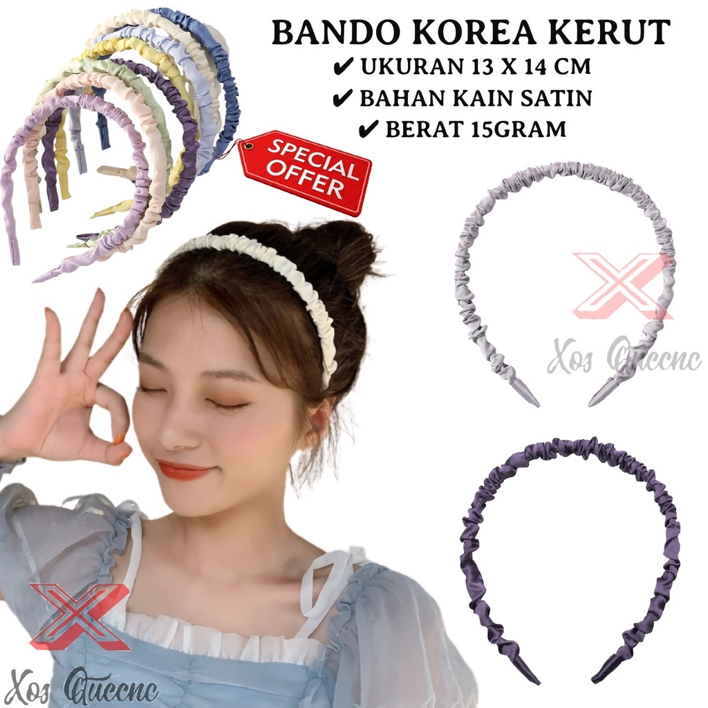 [XOQ] Bando Korea Scrunchie / Headband Korea / Bando Kerut Scrunchie / Bandana Aksesoris Rambut / Bando Wanita