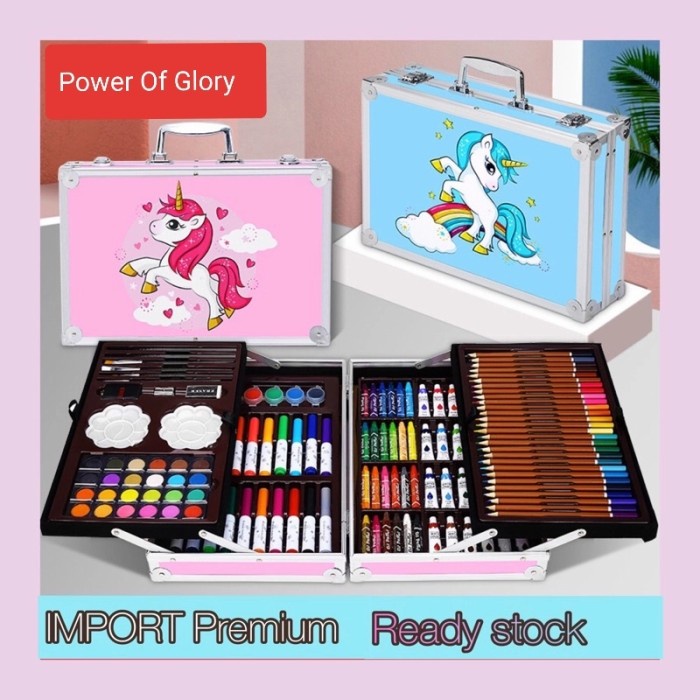 

Terlaris ✨ -Set Alat Gambar Anak Tulis Lukis Koper Box Import PREMIUM - biru motif- 2.1.23