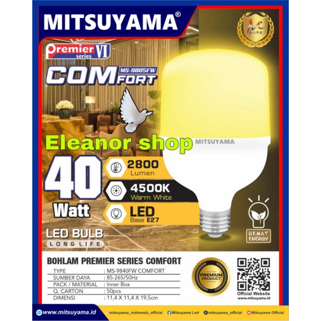 Bohlam Lampu LED 40 Watt MITSUYAMA Premier VI COMFORT Cahaya Kuning